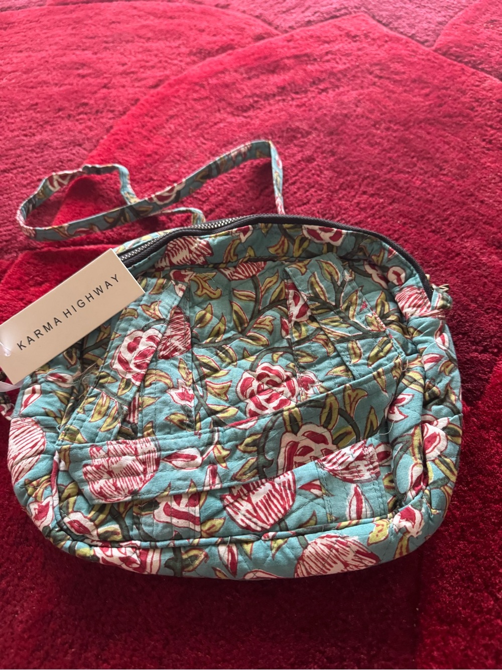 Karma Highway Teal Floral Quilted Crossbody Bag